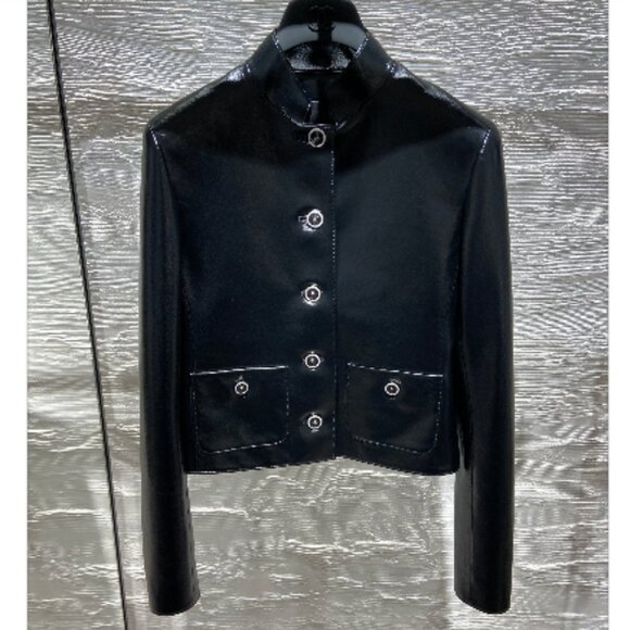 CHANEL 25A BLACK LEATHER JACKET SIZE FR 36 / US 4 NWTS! - Picture 1 of 3